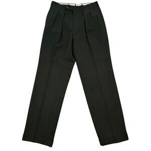 VINTAGE Corbin Mens 30x32 Pleated Cuffed Trouser Pants Wool Green Dress Military